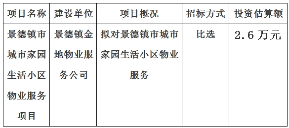 景德镇市城市家园生活小区物业服务项目计划公告