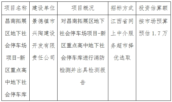 昌南拓展区地下社会停车场项目-新区重点高中地下社会停车库消防检测计划公告