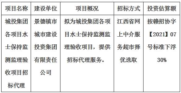 城投集团各项目水士保持监测监理验收项目招标代理计划公告