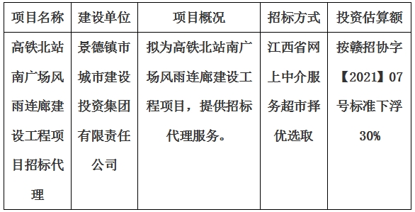 高铁北站南广场风雨连廊建设工程项目招标代理计划公告