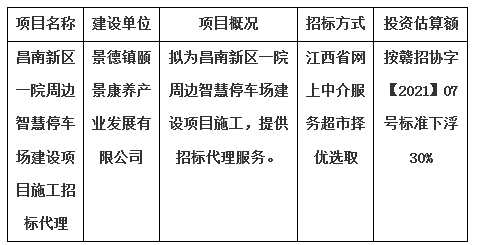 昌南新区一院周边智慧停车场建设项目施工招标代理计划公告