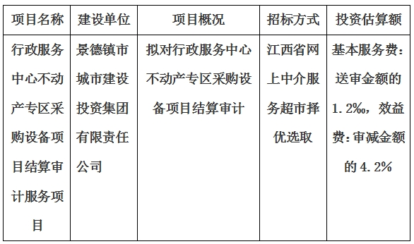 行政服务中心不动产专区采购设备项目结算审计服务项目计划公告