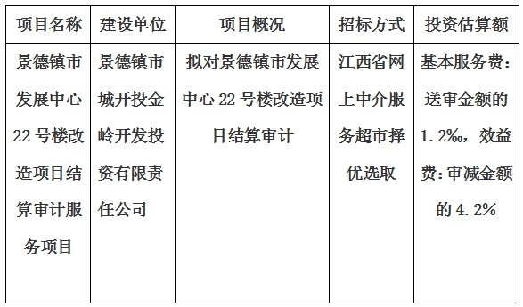 景德镇市发展中心22号楼改造项目结算审计服务项目计划公告