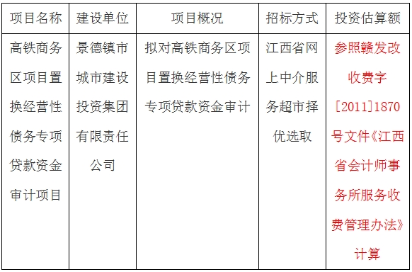 高铁商务区项目置换经营性债务专项贷款资金审计项目计划公告