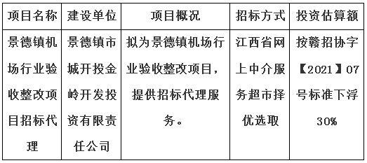 景德镇机场行业验收整改项目招标代理计划公告