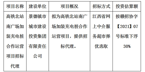 高铁北站南广场加装充电桩合作运营项目招标代理计划公告