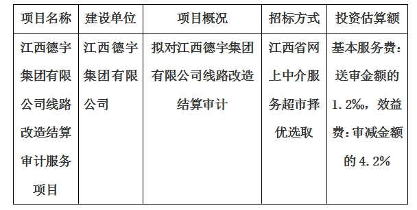 江西德宇集团有限公司线路改造结算审计服务项目计划公告