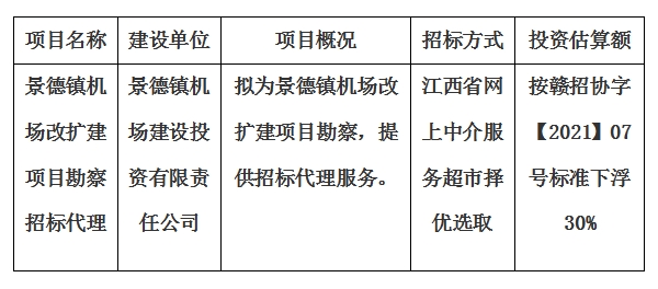 景德镇机场改扩建项目勘察招标代理计划公告