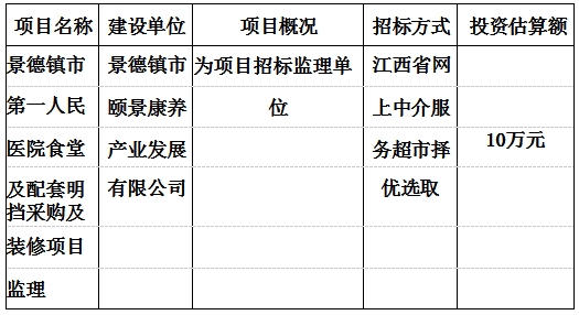 景德镇市第一人民医院食堂及配套明档采购及装修监理项目计划公告　　