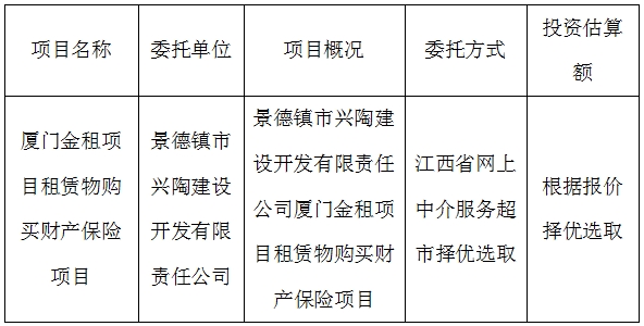 厦门金租项目租赁物保险项目计划公告