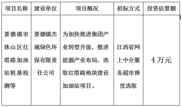 景德镇市珠山区红塔路加油站桩基检测等计划公告