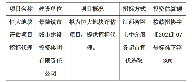 恒大地块评估项目招标代理计划公告