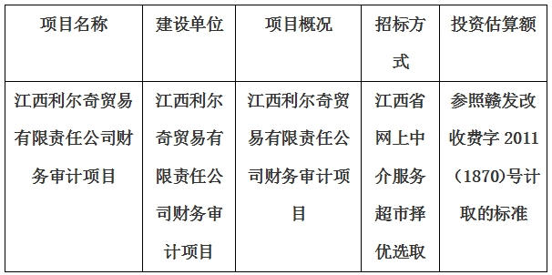 江西利尔奇贸易有限责任公司财务审计项目财务审计项目计划公告