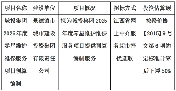 城投集团2025年度零星维护维保服务项目预算编制计划公告