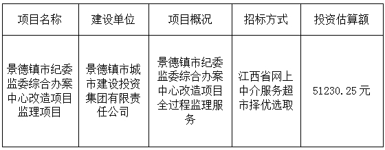 景德镇市纪委监委综合办案中心改造项目监理项目计划公告　