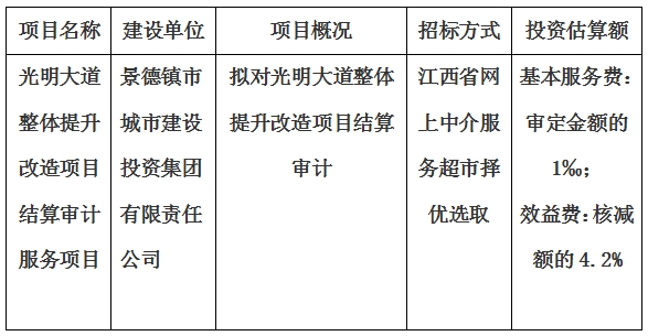 光明大道整体提升改造项目结算审计服务项目计划公告