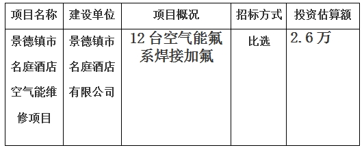景德镇市名庭酒店空气能维修项目计划公告　