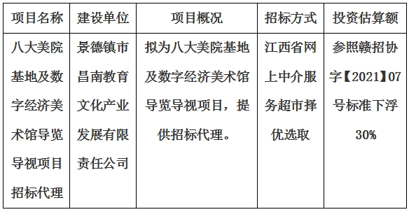 八大美院基地及数字经济美术馆导览导视项目招标代理计划公告