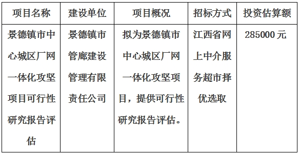 景德镇市中心城区厂网一体化攻坚项目可行性研究报告评估计划公告