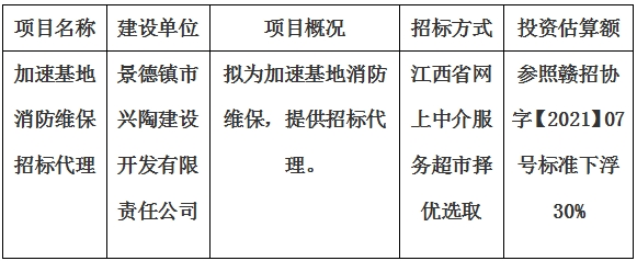 加速基地消防维保招标代理计划公告
