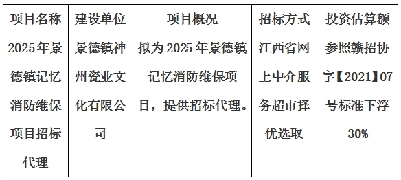 2025年景德镇记忆消防维保项目招标代理计划公告