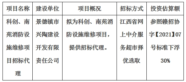 科创、南苑消防设施维修项目招标代理计划公告