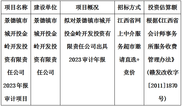 景德镇市城开投金岭开发投资有限责任公司2023年报审计项目计划公告