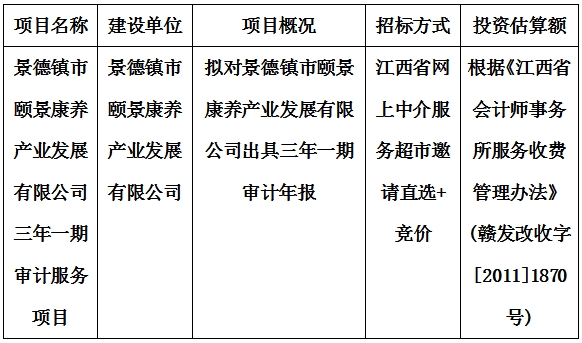 景德镇市颐景康养产业发展有限公司三年一期审计服务项目计划公告
