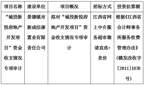 “城投新悦府地产开发项目”资金收支情况专项审计计划公告