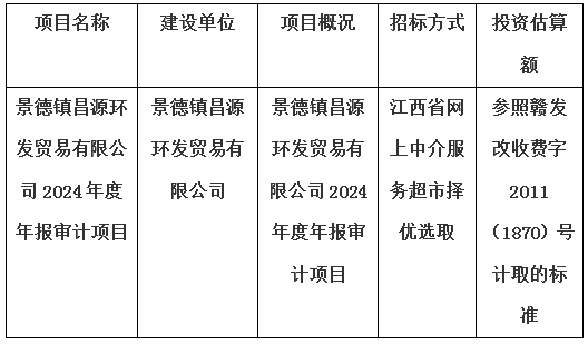景德镇昌源环发贸易有限公司2024年度年报审计项目计划公告