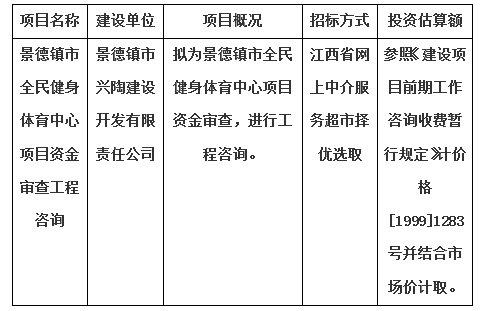 景德镇市全民健身体育中心项目资金审查工程咨询计划公告