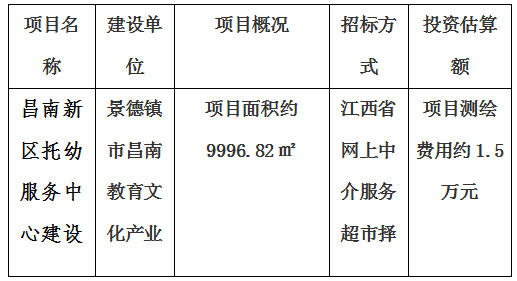 昌南新区托幼服务中心建设项目房产测绘及宗地、景德镇市青少年文化培训基地建设项目房产测绘、新城大厦写字楼房产测绘及落宗、景德镇市发展中心（一期）项目房产测绘项目计划公告
