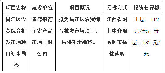 昌江区农贸综合批发市场项目初步勘察计划公告