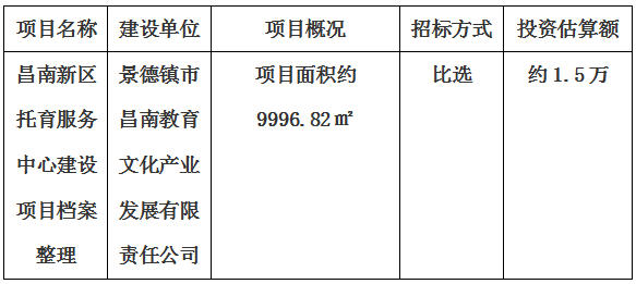 昌南新区托育服务中心建设项目档案整理计划公告