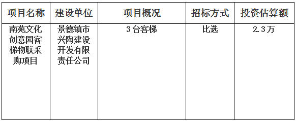 南苑文化创意园客梯物联项目采购计划公告　