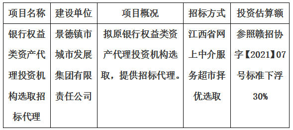 银行权益类资产代理投资机构选取招标代理计划公告