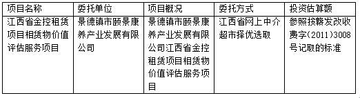 江西省金控租赁项目租赁物价值评估服务项目计划  公告