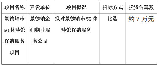 景德镇市5G体验馆保洁服务项目计划 公告