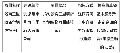 景南三里酒店空调更换项目结算审计服务项目计划公告